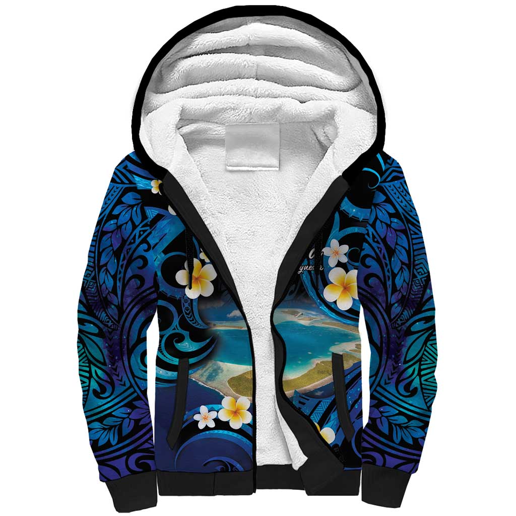 French Polynesia Tetiaroa Atoll Sherpa Hoodie Polynesian Curves Style LT14 Unisex Blue - Polynesian Pride