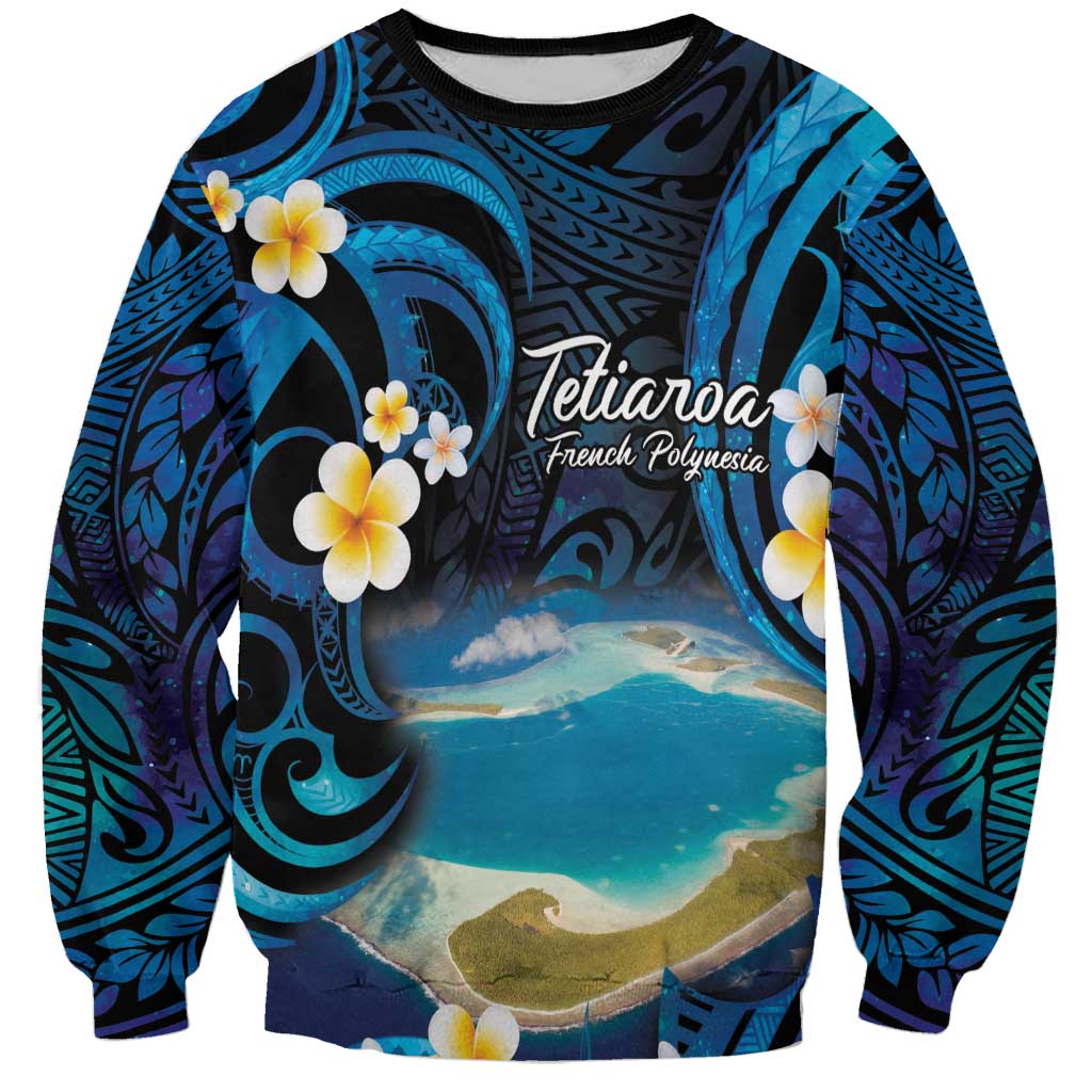 French Polynesia Tetiaroa Atoll Sweatshirt Polynesian Curves Style LT14 Unisex Blue - Polynesian Pride