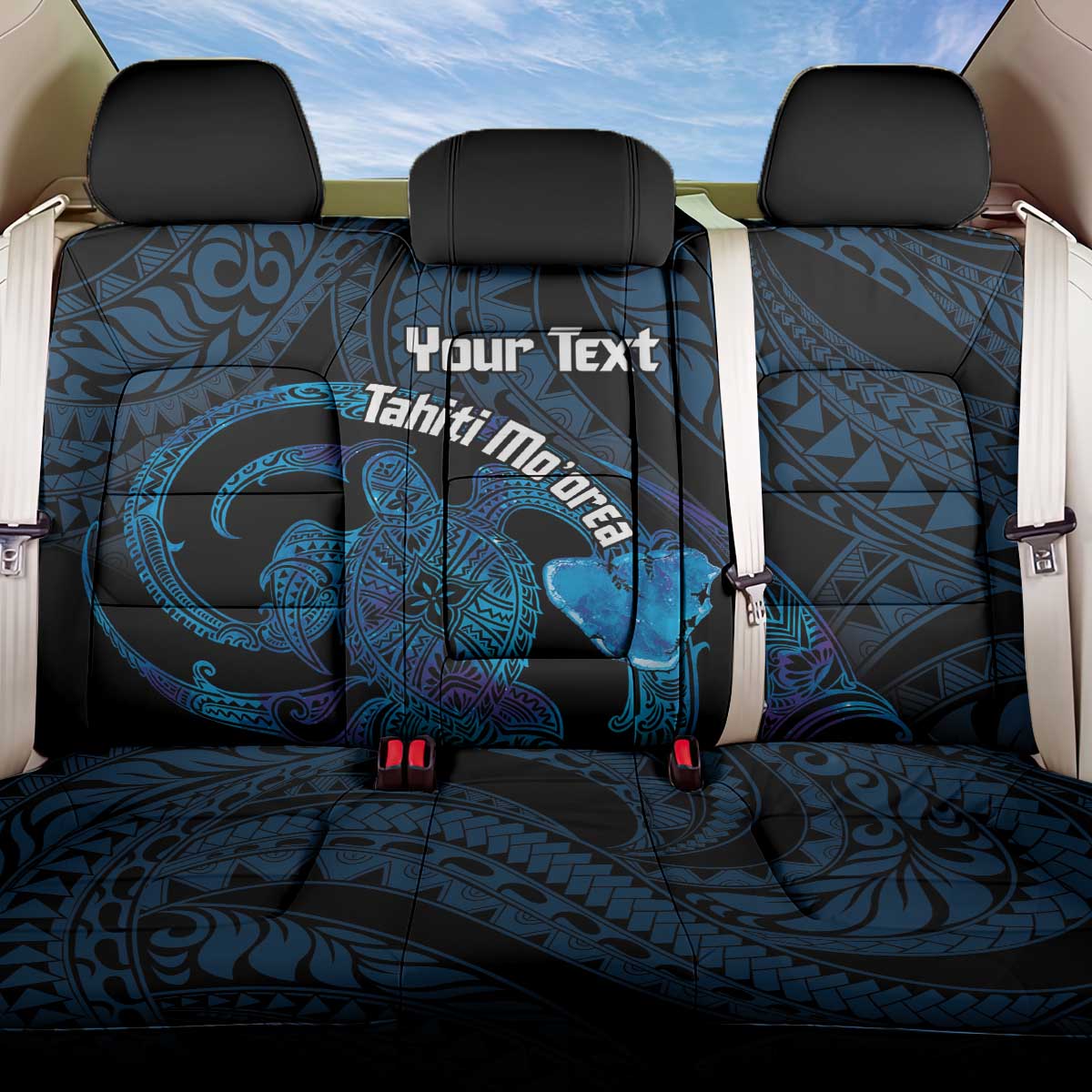 Personalised Tahiti Moorea Atoll Back Car Seat Cover Polynesian Sea Turtle