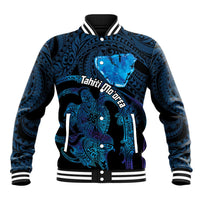Personalised Tahiti Moorea Atoll Baseball Jacket Polynesian Sea Turtle