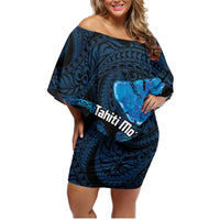 Personalised Tahiti Moorea Atoll Family Matching Off Shoulder Short Dress and Hawaiian Shirt Polynesian Sea Turtle