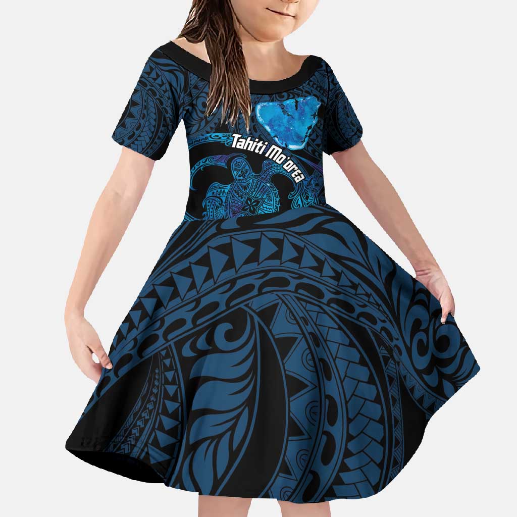 Personalised Tahiti Moorea Atoll Family Matching Short Sleeve Bodycon Dress and Hawaiian Shirt Polynesian Sea Turtle