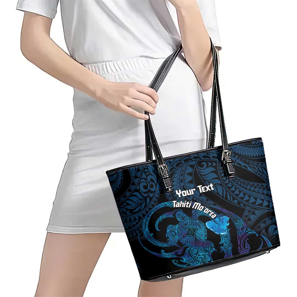 Personalised Tahiti Moorea Atoll Leather Tote Bag Polynesian Sea Turtle