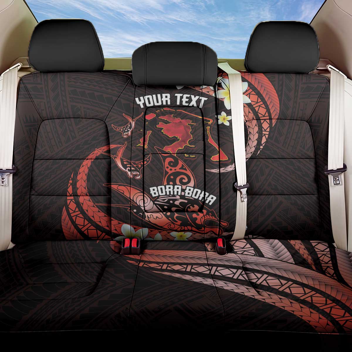 Personalised Tahiti Bora Bora Back Car Seat Cover Manta Rays With Polynesian Plumeria