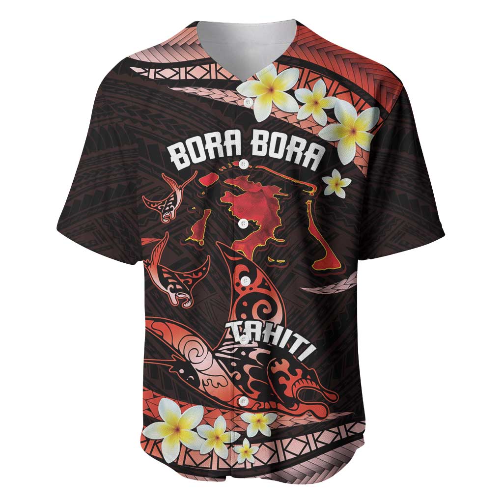 Personalised Tahiti Bora Bora Baseball Jersey Manta Rays With Polynesian Plumeria LT14 Red - Polynesian Pride