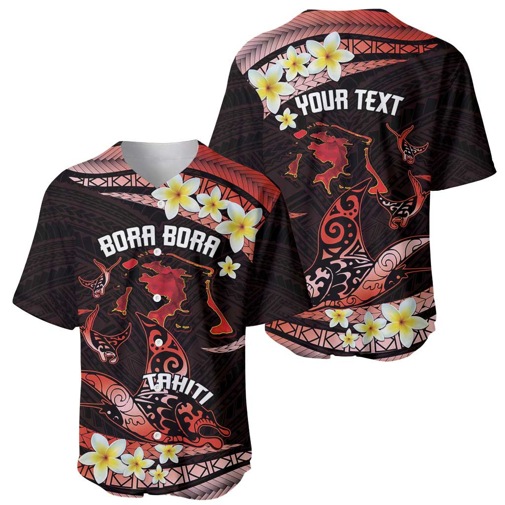 Personalised Tahiti Bora Bora Baseball Jersey Manta Rays With Polynesian Plumeria LT14 - Polynesian Pride