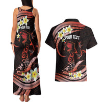 Personalised Tahiti Bora Bora Couples Matching Tank Maxi Dress and Hawaiian Shirt Manta Rays With Polynesian Plumeria