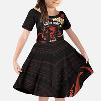 Personalised Tahiti Bora Bora Family Matching Mermaid Dress and Hawaiian Shirt Manta Rays With Polynesian Plumeria LT14 Daughter's Dress Red - Polynesian Pride
