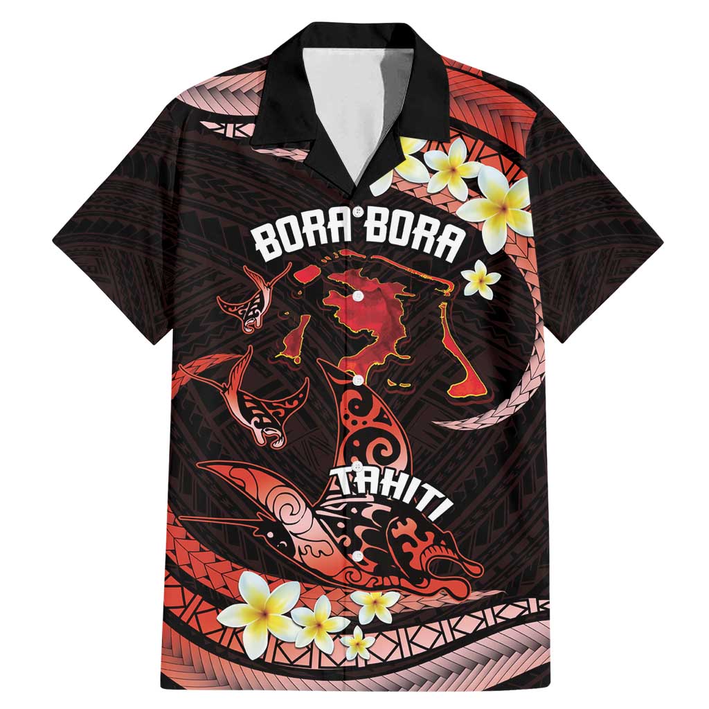 Personalised Tahiti Bora Bora Family Matching Mermaid Dress and Hawaiian Shirt Manta Rays With Polynesian Plumeria LT14 Dad's Shirt - Short Sleeve Red - Polynesian Pride