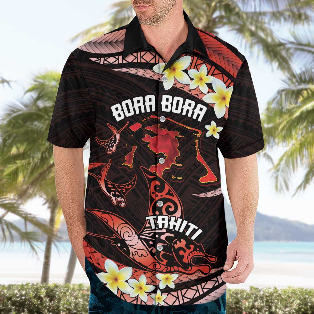Personalised Tahiti Bora Bora Hawaiian Shirt Manta Rays With Polynesian Plumeria LT14 - Polynesian Pride