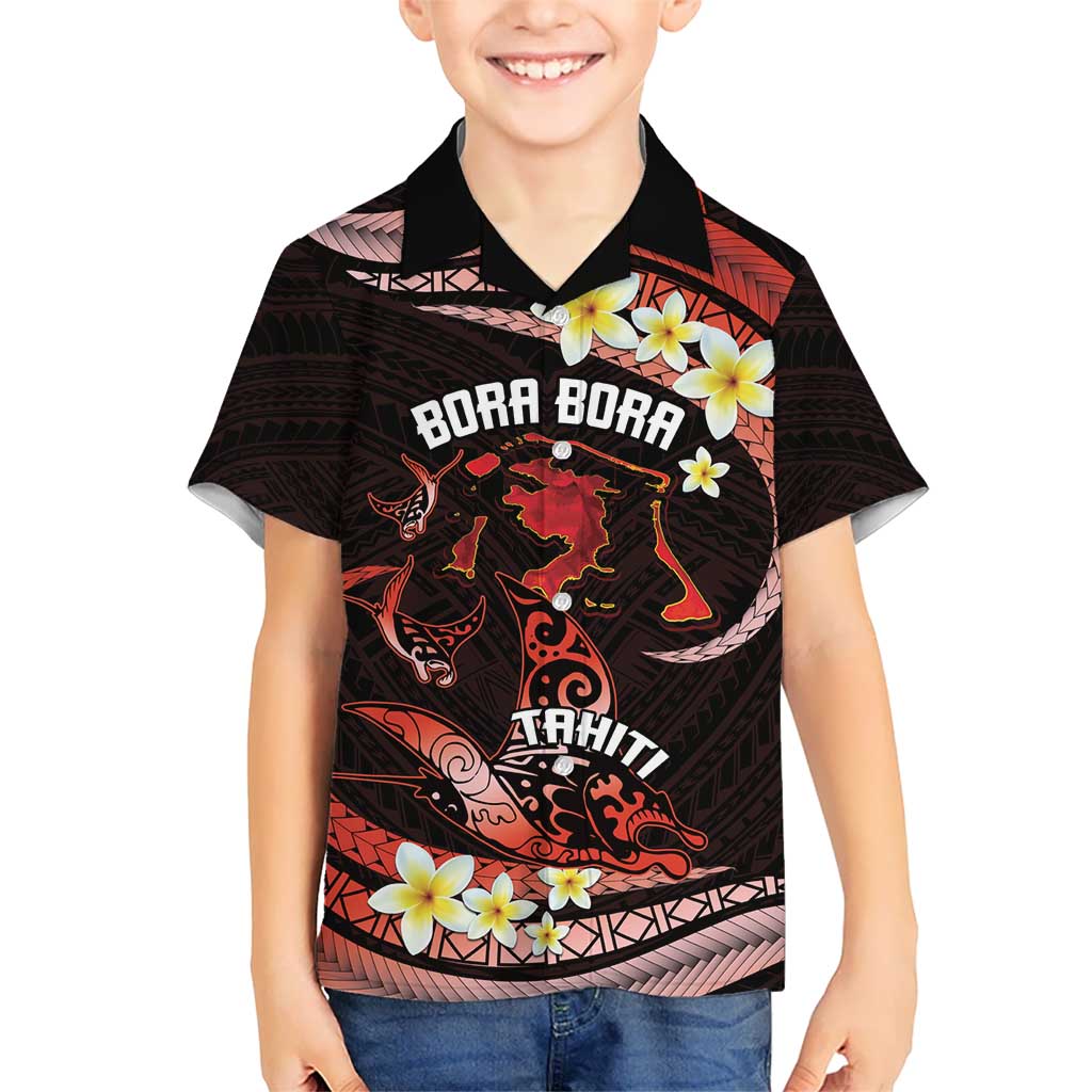 Personalised Tahiti Bora Bora Hawaiian Shirt Manta Rays With Polynesian Plumeria LT14 - Polynesian Pride