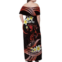 Personalised Tahiti Bora Bora Off Shoulder Maxi Dress Manta Rays With Polynesian Plumeria LT14 - Polynesian Pride