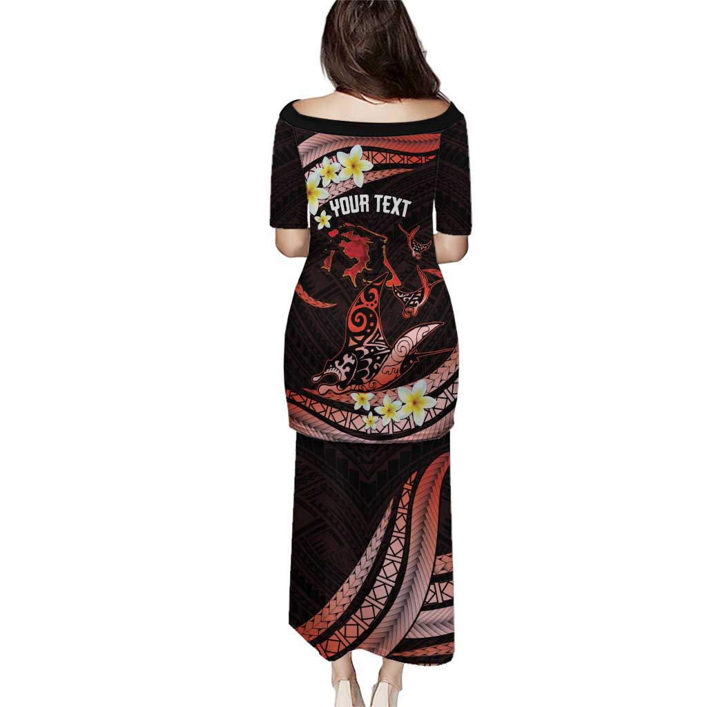 Personalised Tahiti Bora Bora Puletasi Manta Rays With Polynesian Plumeria