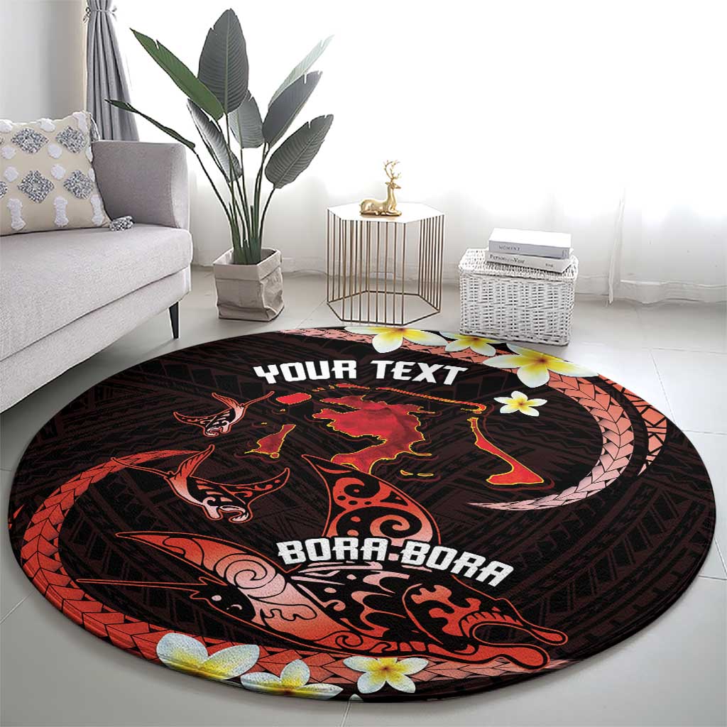 Personalised Tahiti Bora Bora Round Carpet Manta Rays With Polynesian Plumeria