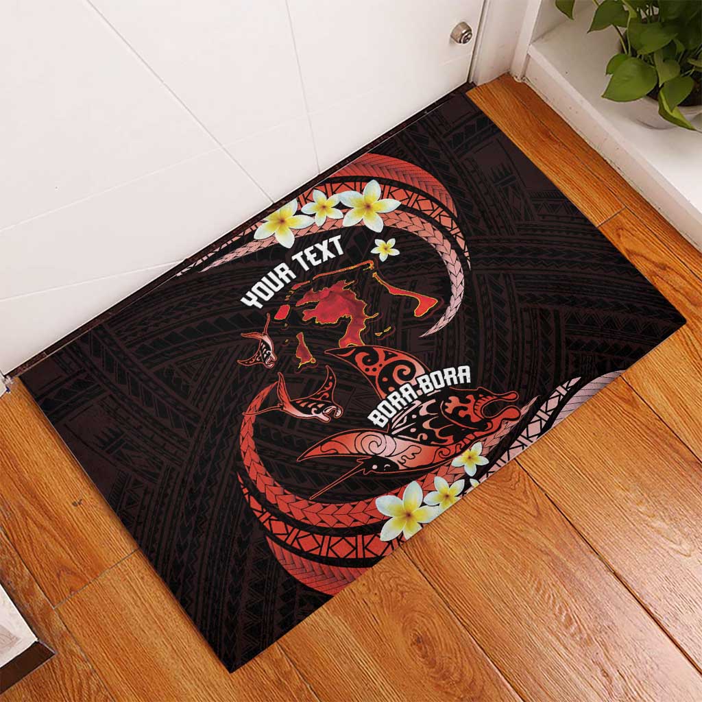 Personalised Tahiti Bora Bora Rubber Doormat Manta Rays With Polynesian Plumeria LT14 - Polynesian Pride