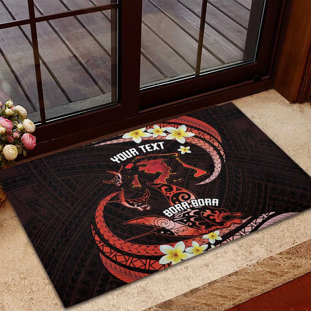 Personalised Tahiti Bora Bora Rubber Doormat Manta Rays With Polynesian Plumeria LT14 - Polynesian Pride