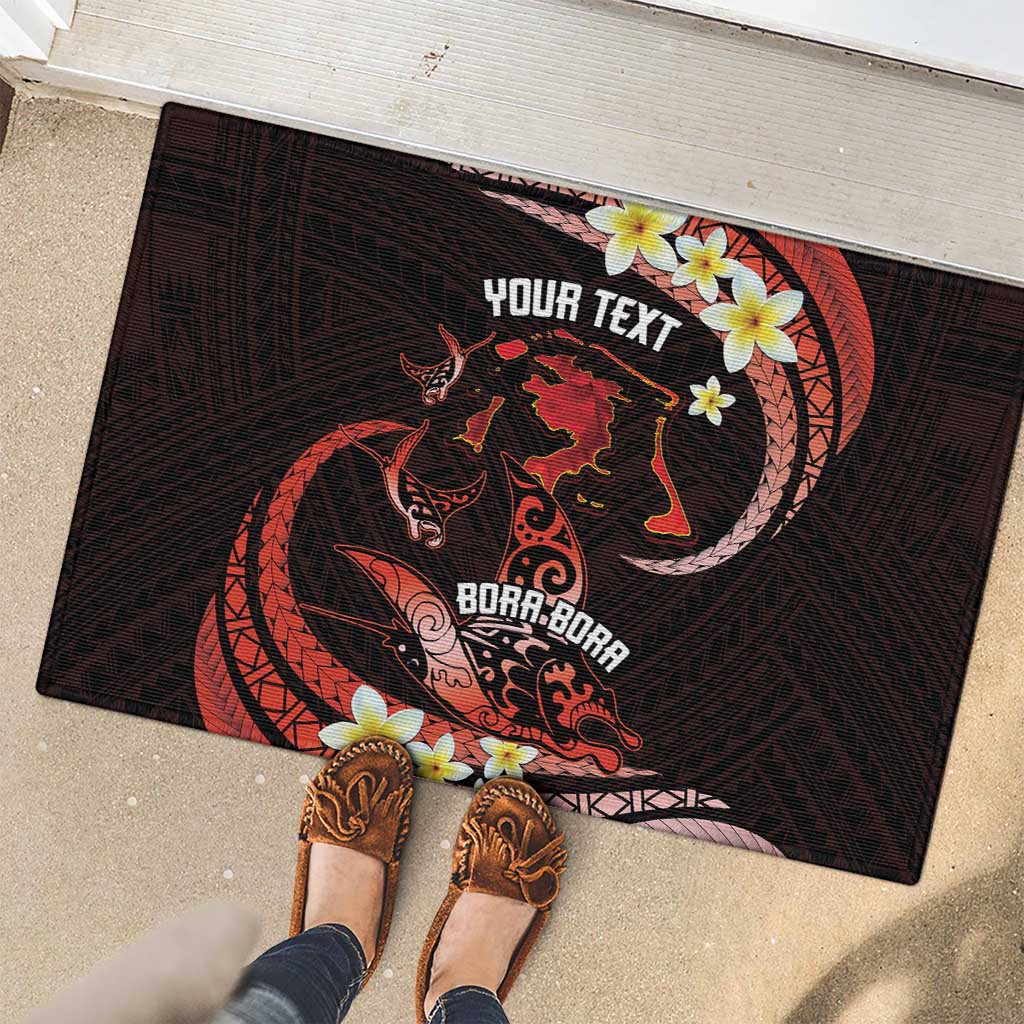 Personalised Tahiti Bora Bora Rubber Doormat Manta Rays With Polynesian Plumeria LT14 - Polynesian Pride