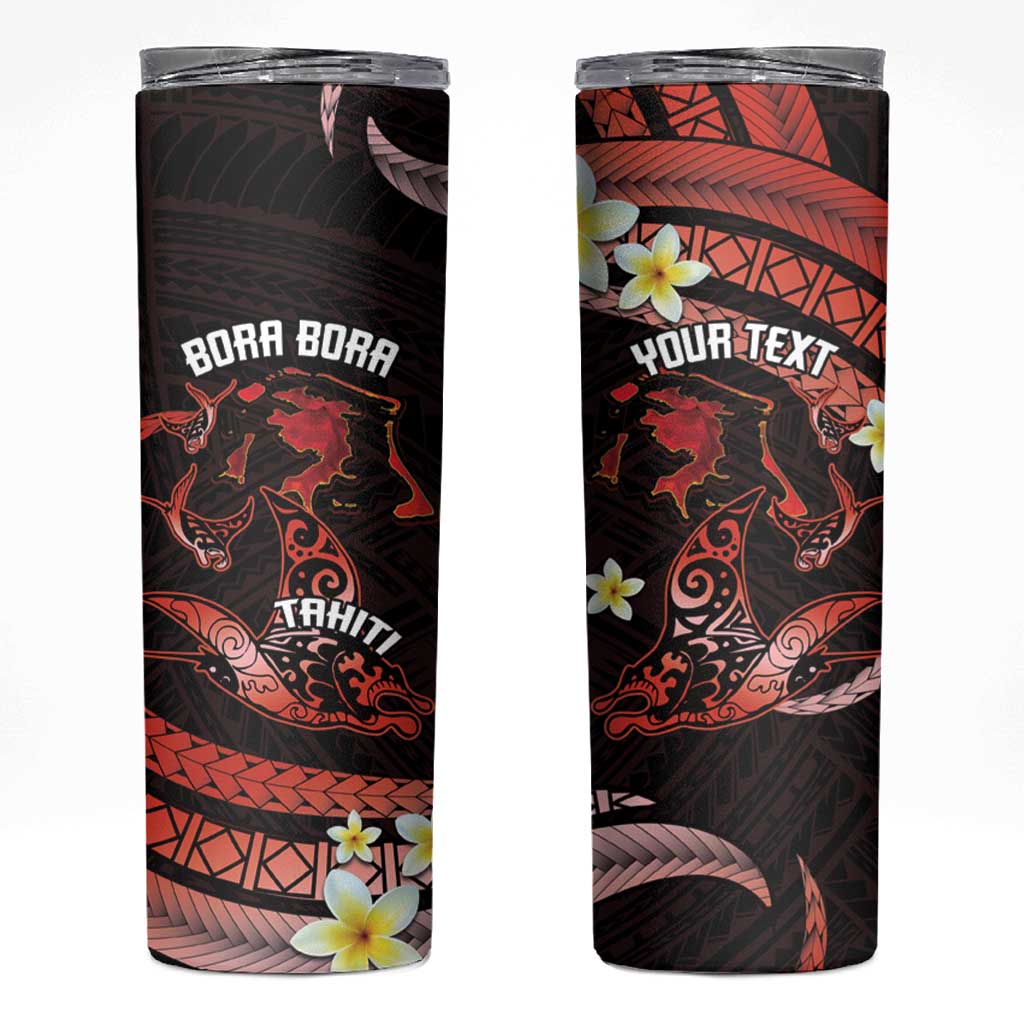 Personalised Tahiti Bora Bora Skinny Tumbler Manta Rays With Polynesian Plumeria LT14 Red - Polynesian Pride