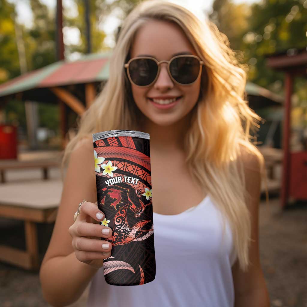 Personalised Tahiti Bora Bora Skinny Tumbler Manta Rays With Polynesian Plumeria LT14 - Polynesian Pride