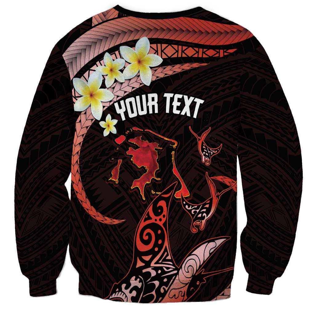 Personalised Tahiti Bora Bora Sweatshirt Manta Rays With Polynesian Plumeria LT14 - Polynesian Pride