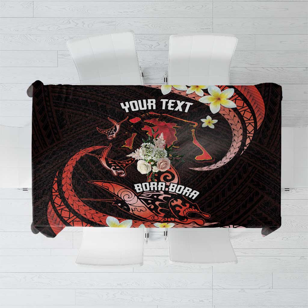 Personalised Tahiti Bora Bora Tablecloth Manta Rays With Polynesian Plumeria LT14 Red - Polynesian Pride