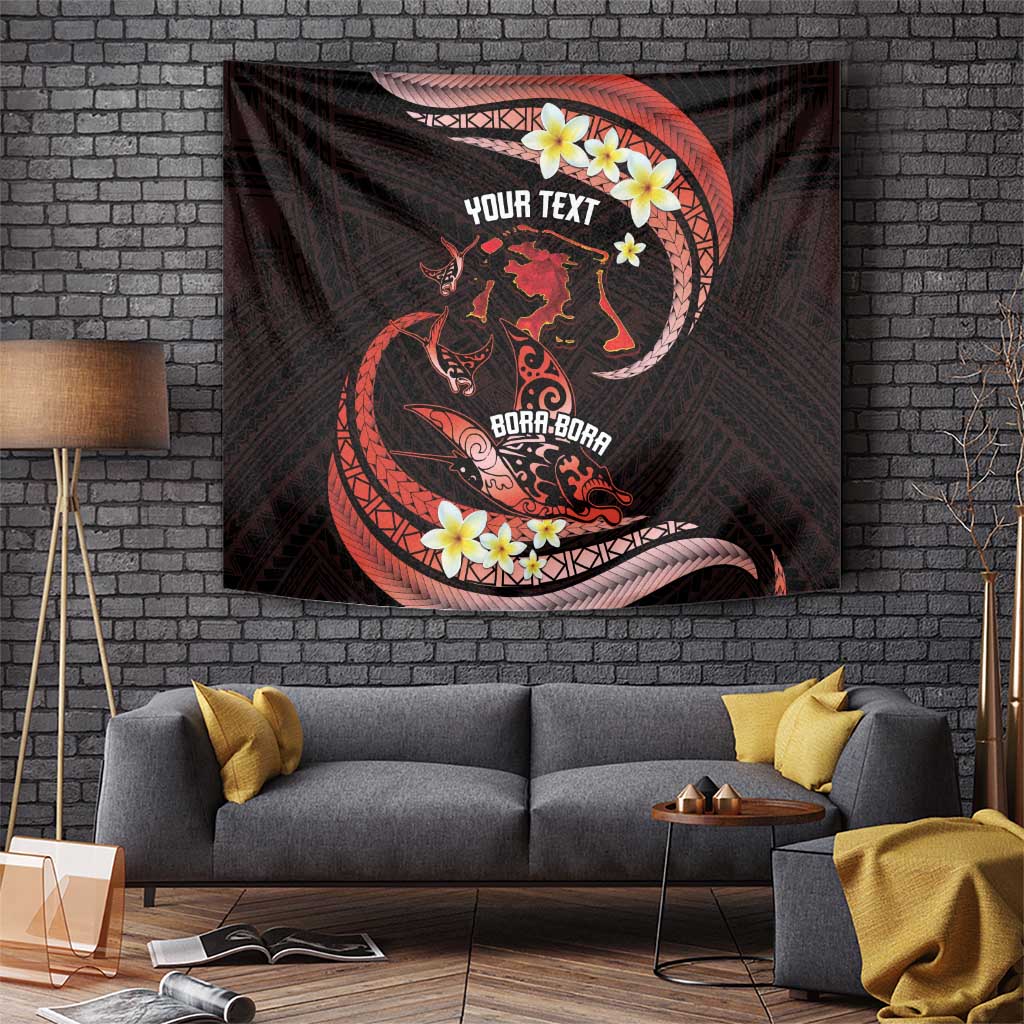 Personalised Tahiti Bora Bora Tapestry Manta Rays With Polynesian Plumeria