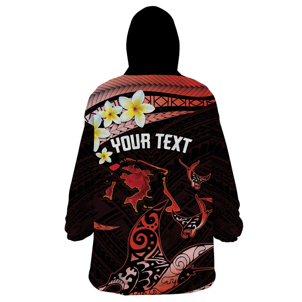 Personalised Tahiti Bora Bora Wearable Blanket Hoodie Manta Rays With Polynesian Plumeria