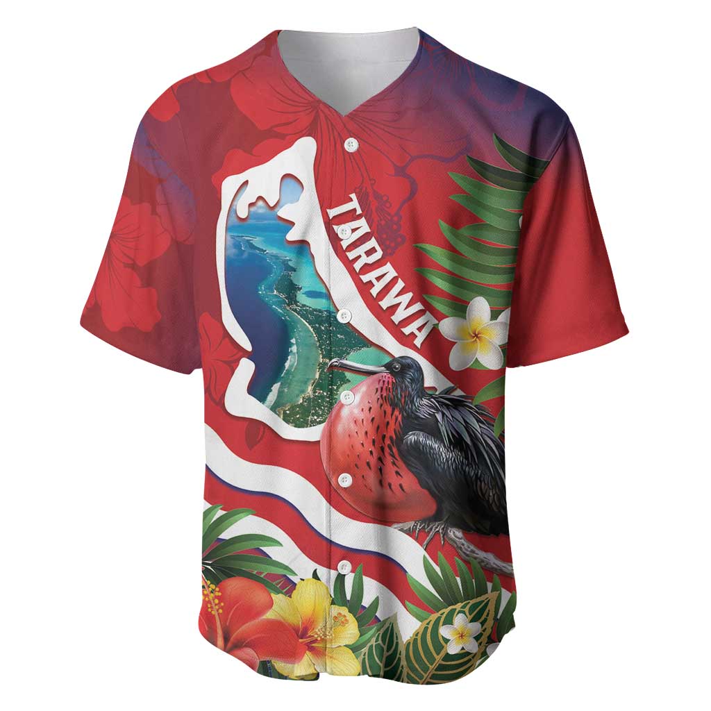Personalised Kiribati Tarawa Atoll Baseball Jersey Frigate Bird With Map Tropical Style LT14 Red - Polynesian Pride