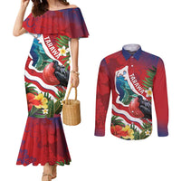 Personalised Kiribati Tarawa Atoll Couples Matching Mermaid Dress and Long Sleeve Button Shirt Frigate Bird With Map Tropical Style LT14 Red - Polynesian Pride