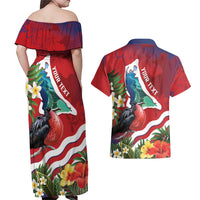 Personalised Kiribati Tarawa Atoll Couples Matching Off Shoulder Maxi Dress and Hawaiian Shirt Frigate Bird With Map Tropical Style LT14 - Polynesian Pride