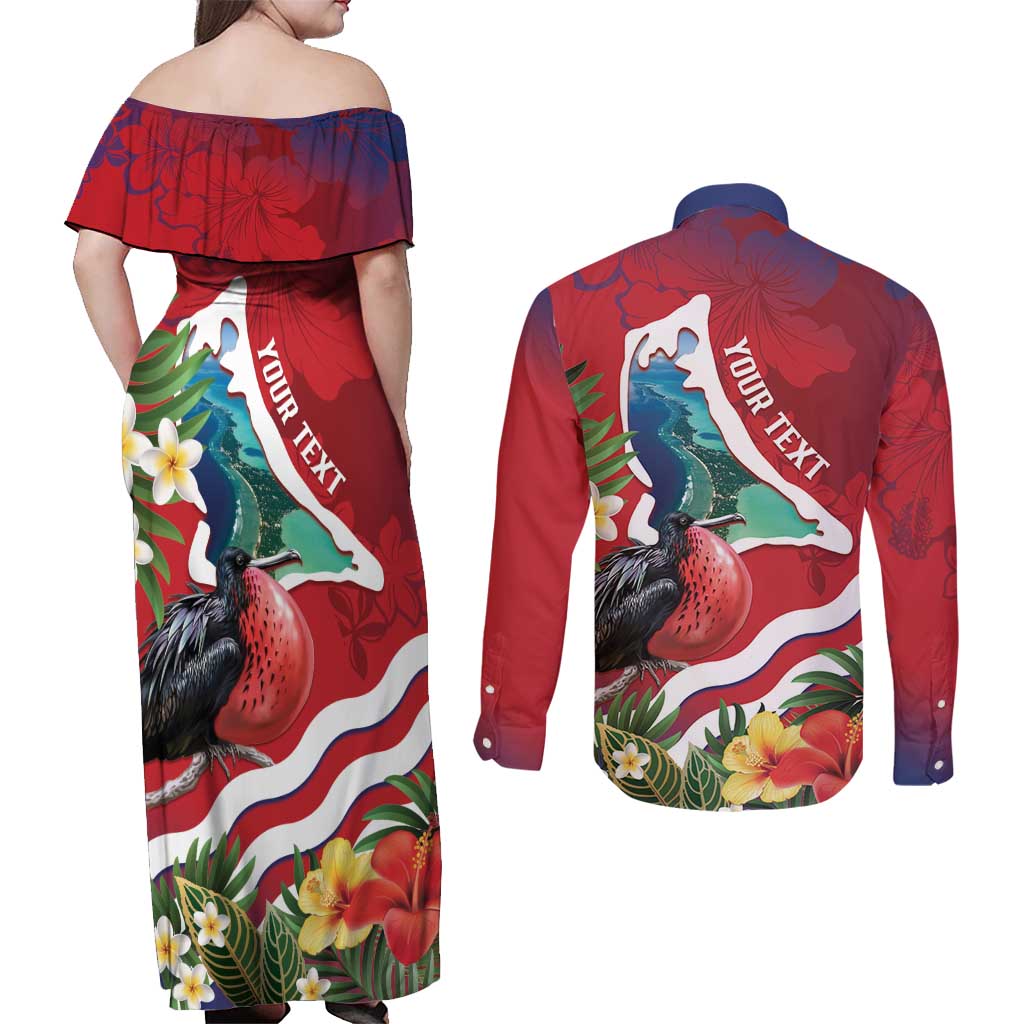 Personalised Kiribati Tarawa Atoll Couples Matching Off Shoulder Maxi Dress and Long Sleeve Button Shirt Frigate Bird With Map Tropical Style LT14 - Polynesian Pride