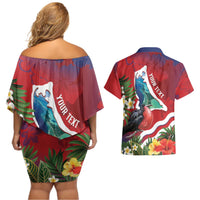 Personalised Kiribati Tarawa Atoll Couples Matching Off Shoulder Short Dress and Hawaiian Shirt Frigate Bird With Map Tropical Style LT14 - Polynesian Pride