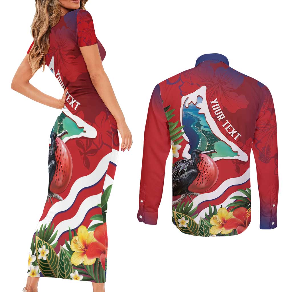 Personalised Kiribati Tarawa Atoll Couples Matching Short Sleeve Bodycon Dress and Long Sleeve Button Shirt Frigate Bird With Map Tropical Style LT14 - Polynesian Pride