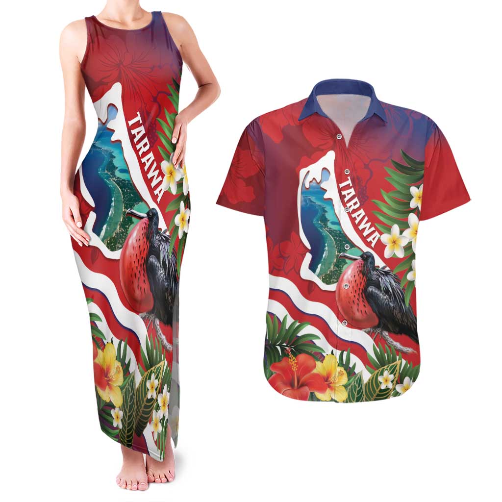 Personalised Kiribati Tarawa Atoll Couples Matching Tank Maxi Dress and Hawaiian Shirt Frigate Bird With Map Tropical Style LT14 Red - Polynesian Pride