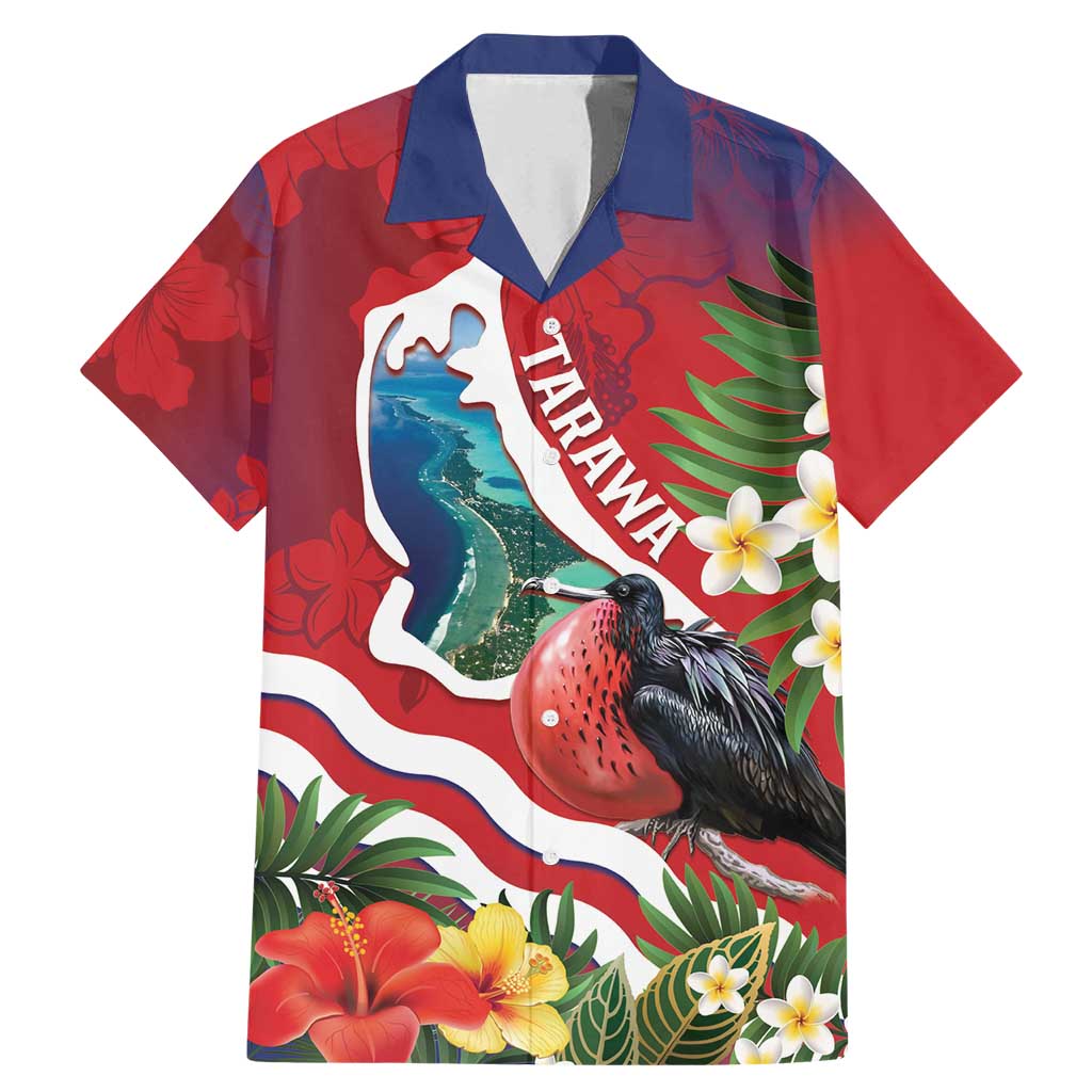 Personalised Kiribati Tarawa Atoll Family Matching Mermaid Dress and Hawaiian Shirt Frigate Bird With Map Tropical Style LT14 Dad's Shirt - Short Sleeve Red - Polynesian Pride