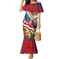 Personalised Kiribati Tarawa Atoll Family Matching Mermaid Dress and Hawaiian Shirt Frigate Bird With Map Tropical Style LT14 Mom's Dress Red - Polynesian Pride