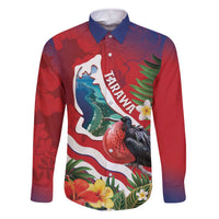 Personalised Kiribati Tarawa Atoll Family Matching Off Shoulder Short Dress and Hawaiian Shirt Frigate Bird With Map Tropical Style LT14 Dad's Shirt - Long Sleeve Red - Polynesian Pride