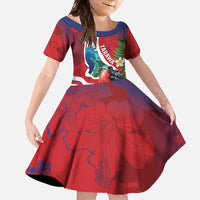 Personalised Kiribati Tarawa Atoll Family Matching Short Sleeve Bodycon Dress and Hawaiian Shirt Frigate Bird With Map Tropical Style LT14 Daughter's Dress Red - Polynesian Pride