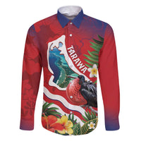 Personalised Kiribati Tarawa Atoll Family Matching Short Sleeve Bodycon Dress and Hawaiian Shirt Frigate Bird With Map Tropical Style LT14 Dad's Shirt - Long Sleeve Red - Polynesian Pride
