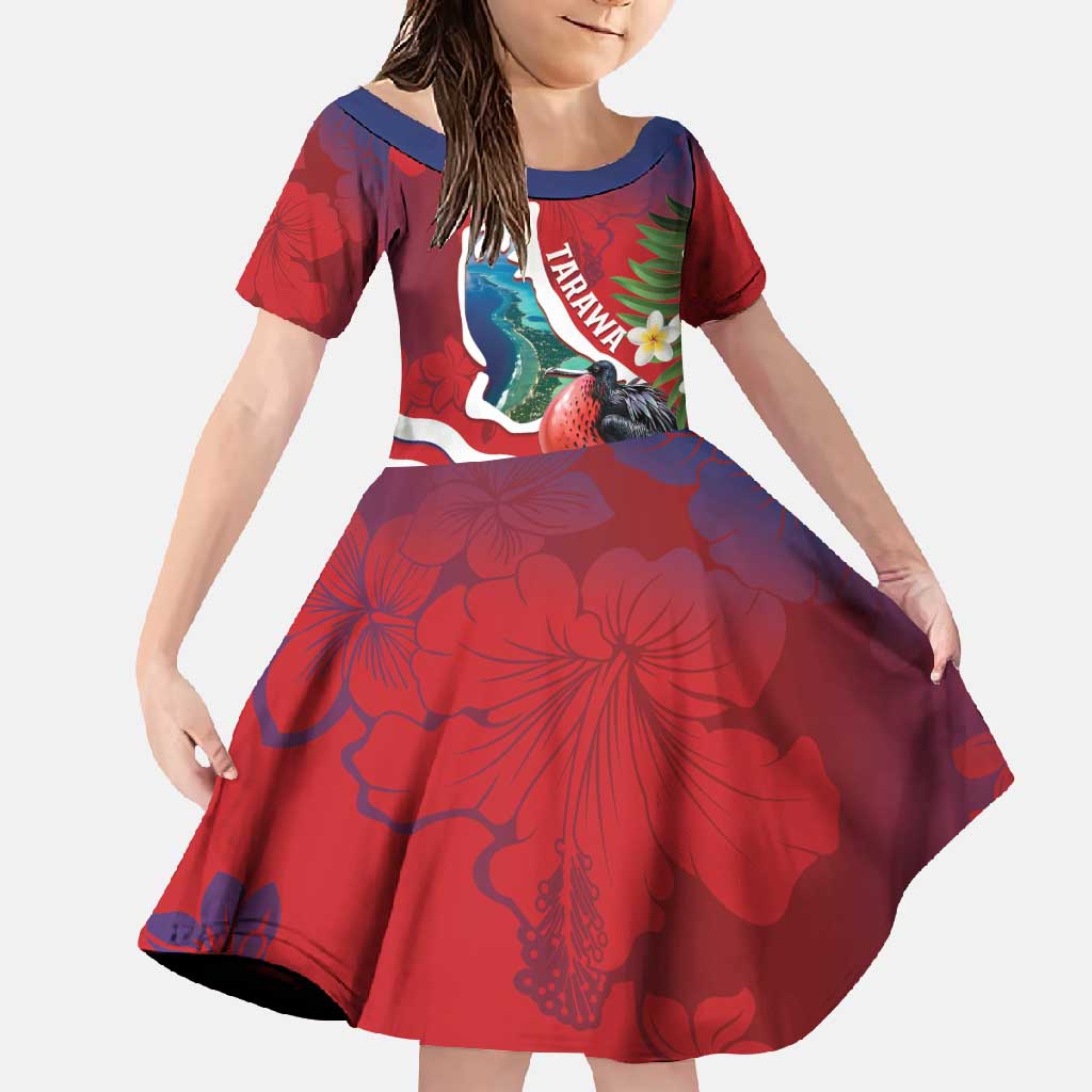 Personalised Kiribati Tarawa Atoll Family Matching Summer Maxi Dress and Hawaiian Shirt Frigate Bird With Map Tropical Style LT14 Daughter's Dress Red - Polynesian Pride