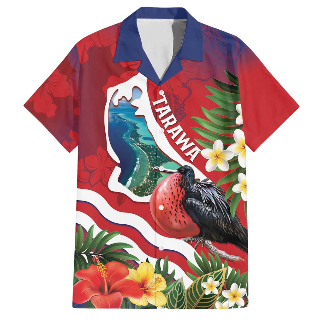 Personalised Kiribati Tarawa Atoll Family Matching Summer Maxi Dress and Hawaiian Shirt Frigate Bird With Map Tropical Style LT14 Dad's Shirt - Short Sleeve Red - Polynesian Pride