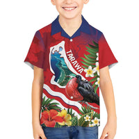Personalised Kiribati Tarawa Atoll Family Matching Summer Maxi Dress and Hawaiian Shirt Frigate Bird With Map Tropical Style LT14 Son's Shirt Red - Polynesian Pride