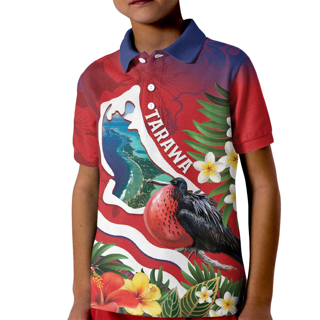 Personalised Kiribati Tarawa Atoll Kid Polo Shirt Frigate Bird With Map Tropical Style LT14 Kid Red - Polynesian Pride