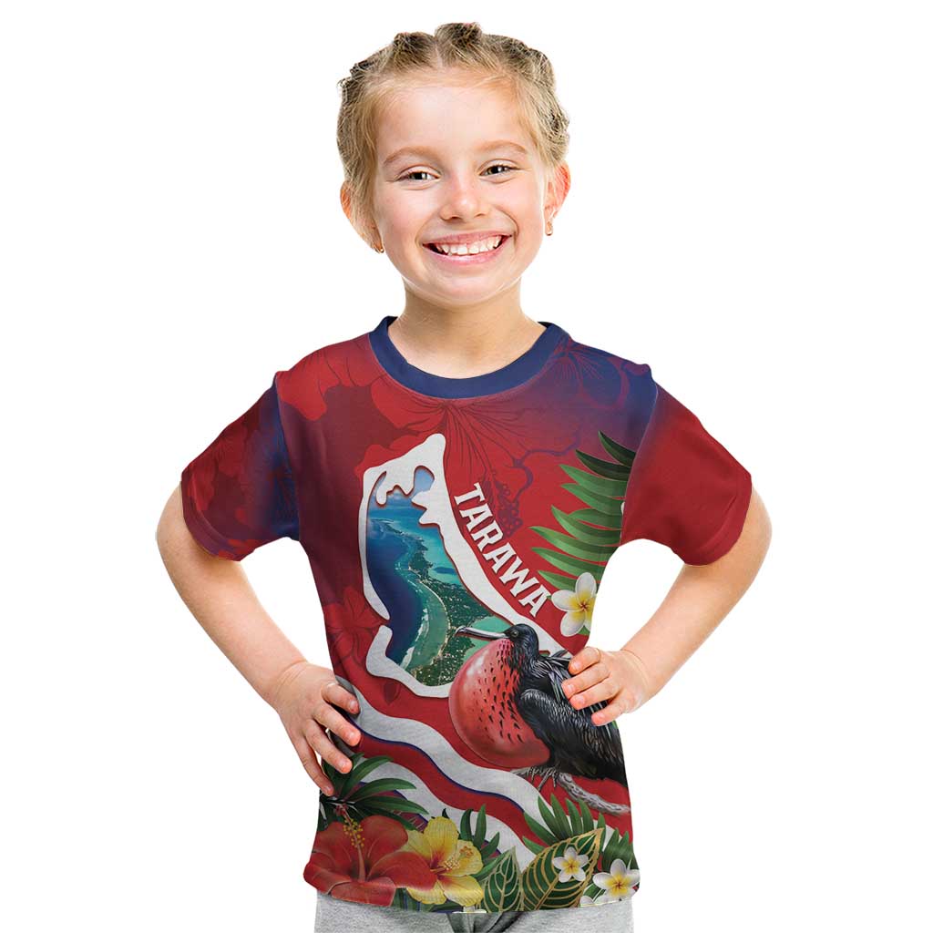 Personalised Kiribati Tarawa Atoll Kid T Shirt Frigate Bird With Map Tropical Style LT14 Red - Polynesian Pride