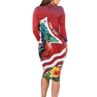 Personalised Kiribati Tarawa Atoll Long Sleeve Bodycon Dress Frigate Bird With Map Tropical Style LT14 - Polynesian Pride
