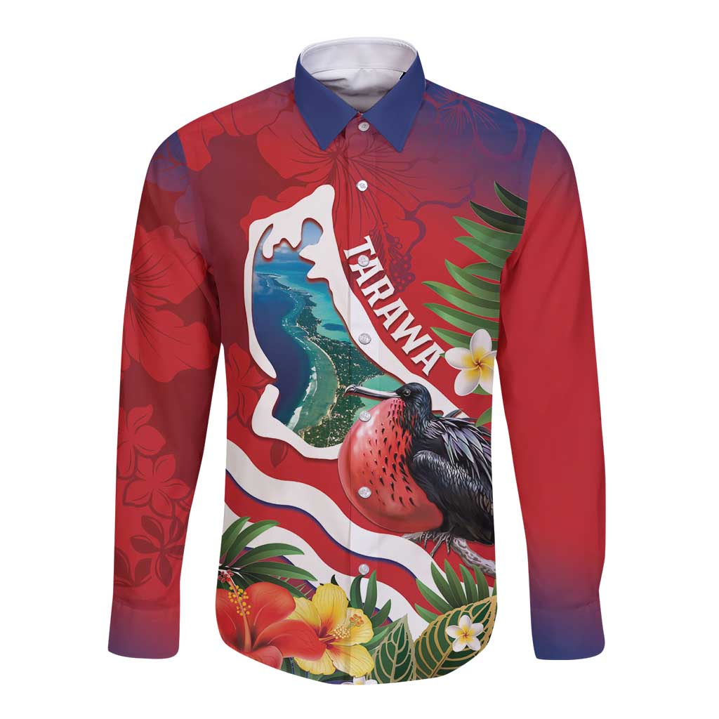 Personalised Kiribati Tarawa Atoll Long Sleeve Button Shirt Frigate Bird With Map Tropical Style LT14 Unisex Red - Polynesian Pride