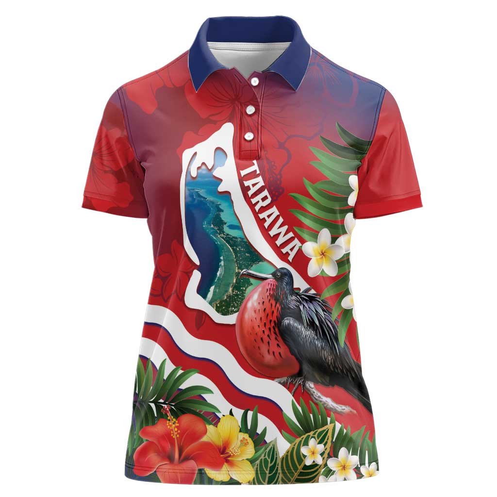 Personalised Kiribati Tarawa Atoll Women Polo Shirt Frigate Bird With Map Tropical Style LT14 Female Red - Polynesian Pride
