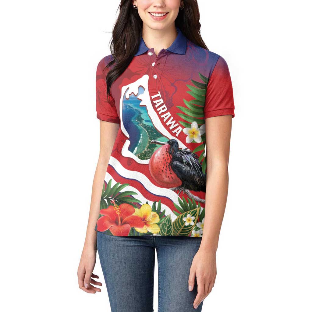 Personalised Kiribati Tarawa Atoll Women Polo Shirt Frigate Bird With Map Tropical Style LT14 - Polynesian Pride