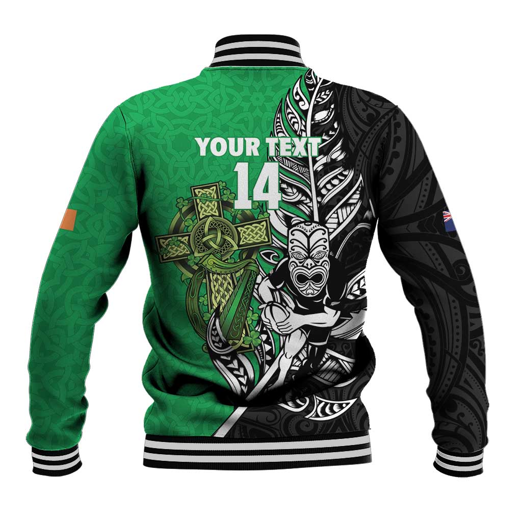 New Zealand and Ireland Rugby Custom Baseball Jacket Maori Tiki Fern Irish Celtic Cross LT14 - Polynesian Pride