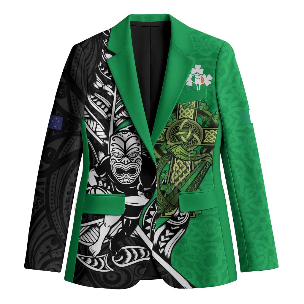 New Zealand and Ireland Rugby Custom Blazer Maori Tiki Fern Irish Celtic Cross - Polynesian Pride